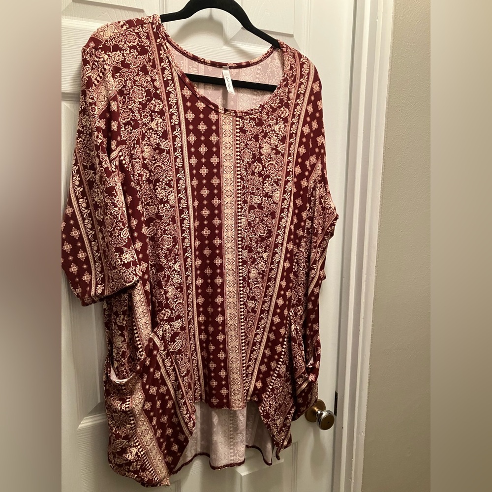 Elegant Burgundy Patterned Blouse
